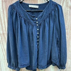 We The Free Cool Meadow size S navy flowy boho button blouse cottage